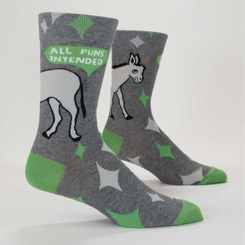 Blue Q - Men's Crew Socks - All Puns Intended