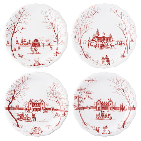 Juliska Country Estate Winter Frolic Ruby Party Plates - Set of 4