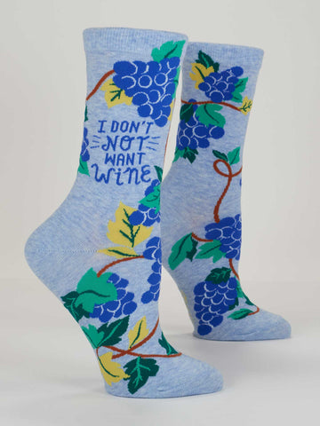 Blue Q Women's Crew Socks - I Don't NOT Want Wine