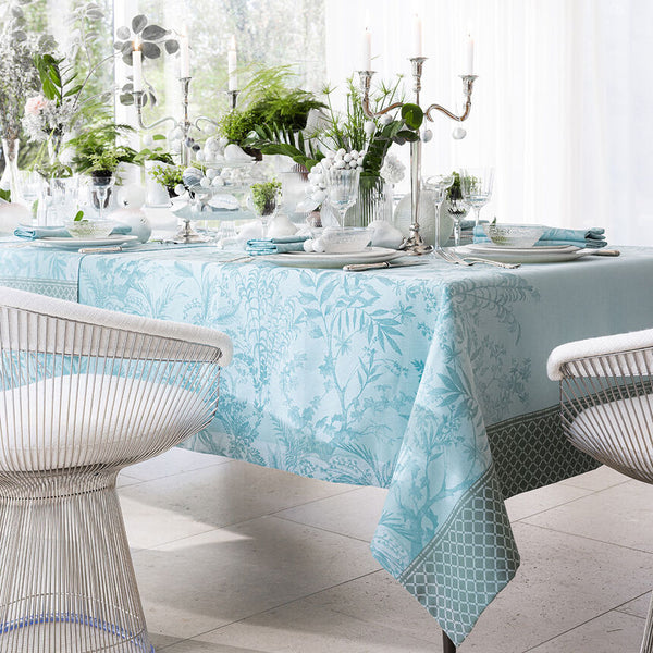 Le Jacquard - Cotton Tablecloth (69" x 126") - Jardin D'eden Blue