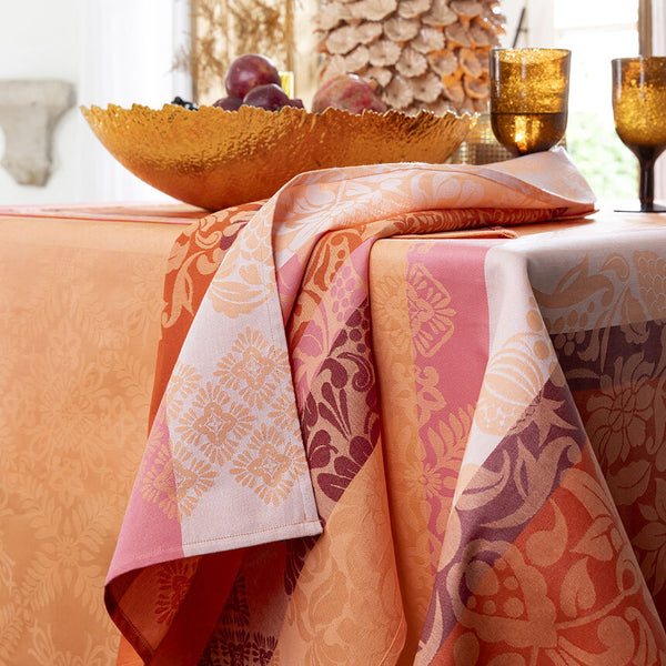 Le Jacquard - Coated Cotton Tablecloth (69" x 126") - Mumbai Orange