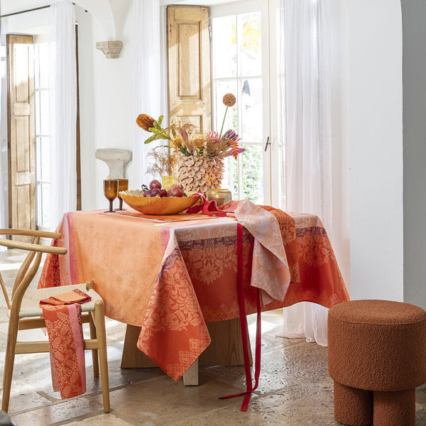 Le Jacquard - Coated Cotton Tablecloth (69" x 69") - Mumbai Orange