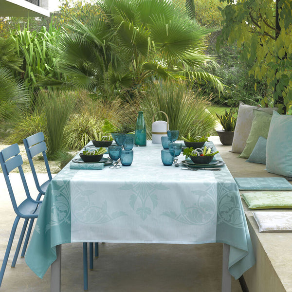 Le Jacquard - Coated Cotton Tablecloth (69" x 126") - Syracuse Aqua