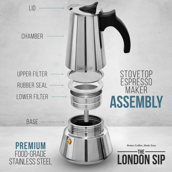 London Sip- Espresso Maker Stainless Steel 3 Cup