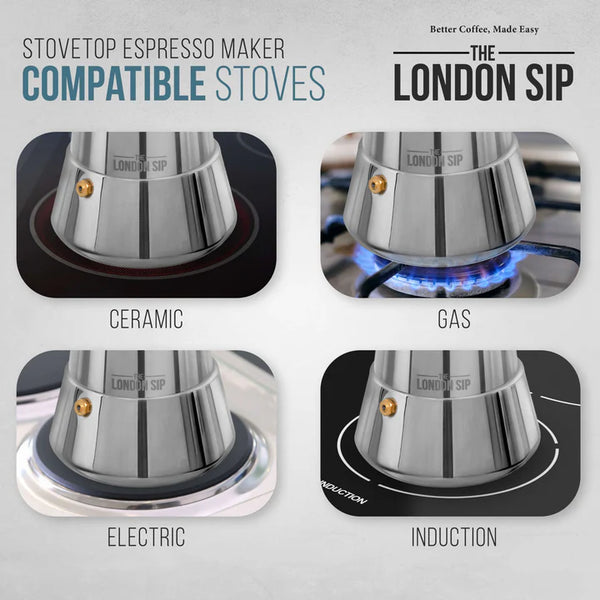 London Sip- Espresso Maker Stainless Steel 3 Cup