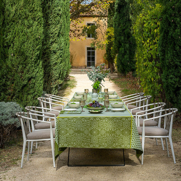 Le Jacquard Français- Voyage Green Coated Cotton Tablecloth (69X126)