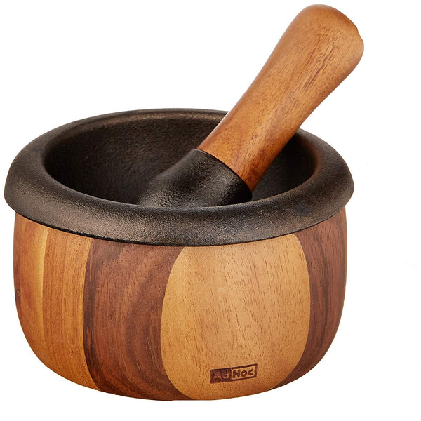 AdHoc - Cast Iron & Wood Mortar & Pestle