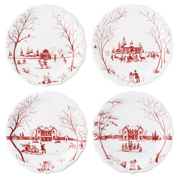 Juliska- Country Estate Winter Frolic Ruby Party Plates (Set of 4)